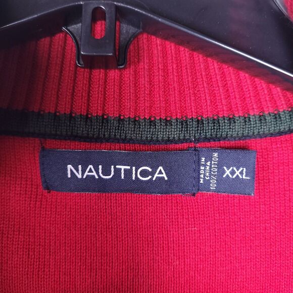 Nautica Sweater Mens XXL Striped Red, Navy Rugby 1/4 Zip - Picture 9 of 10